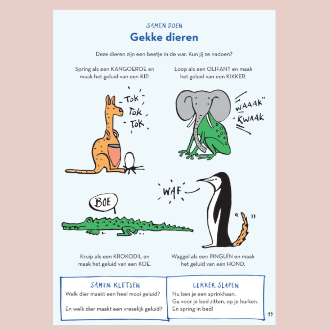De rechterpagina geeft leuke opdrachten om samen te doen