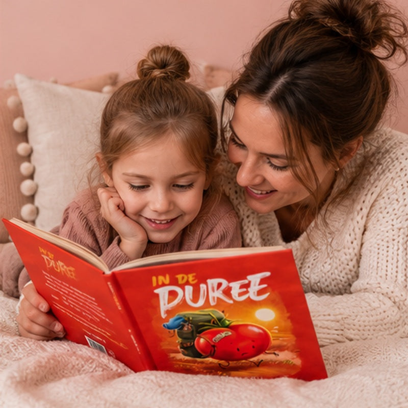 Moeder en dochter lezen in de puree van Hongry