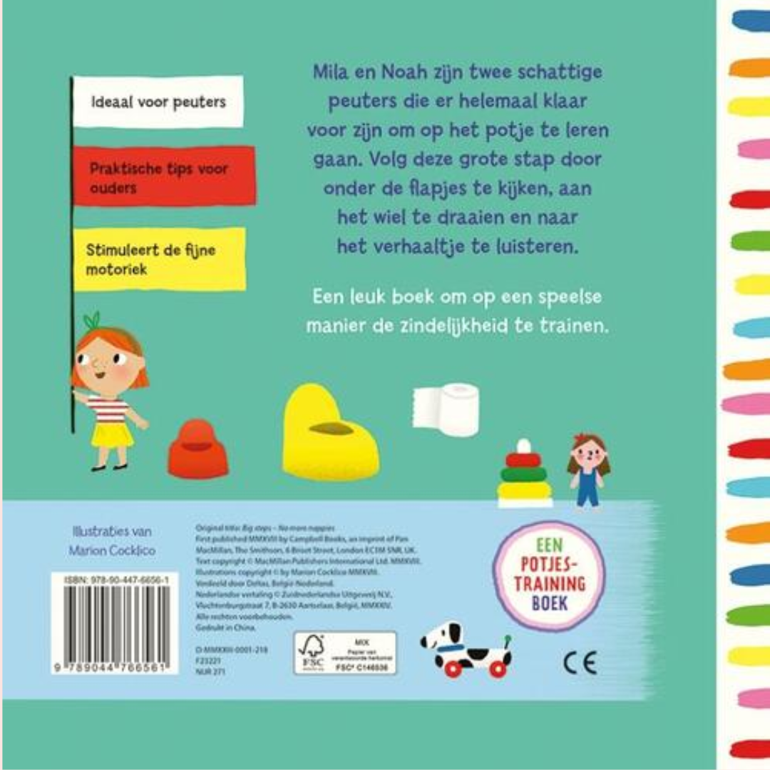 Achterkant boekje over zindelijkheid bij kinderen: op het potje
