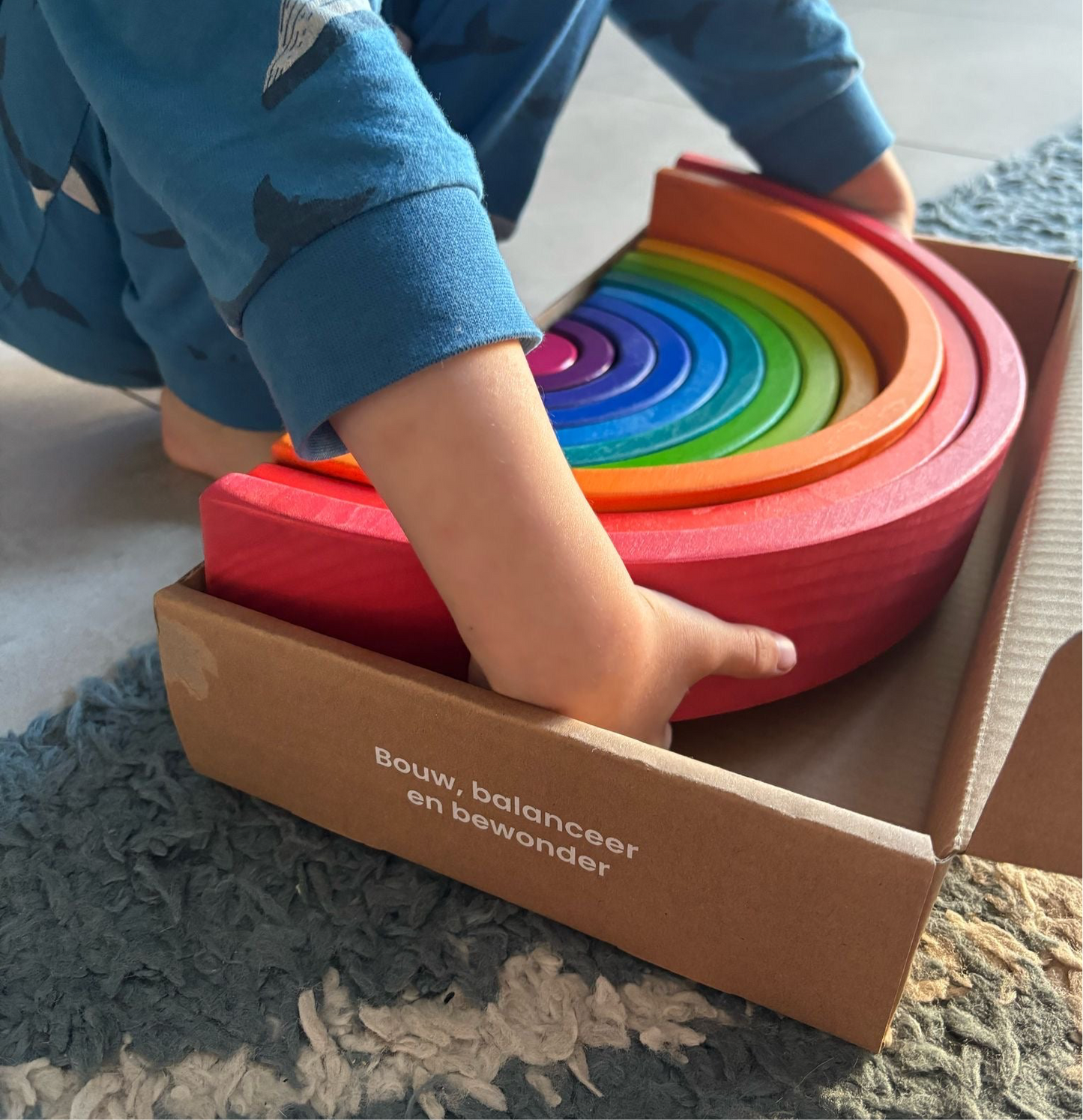 Houten regenboog spelen set 12 delig