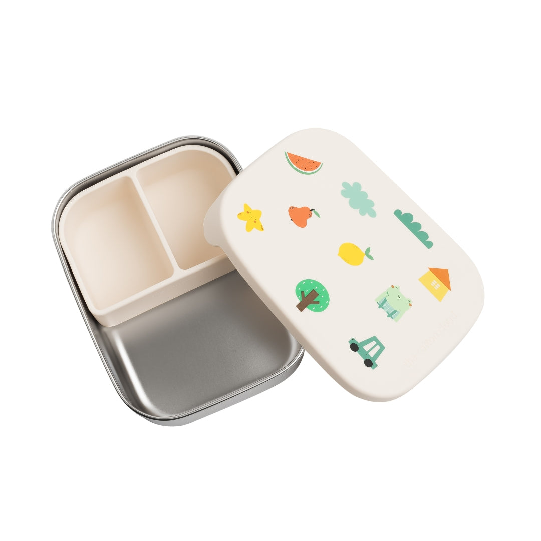 Lunchtrommel met compartiment van RVS en siliconen deksel