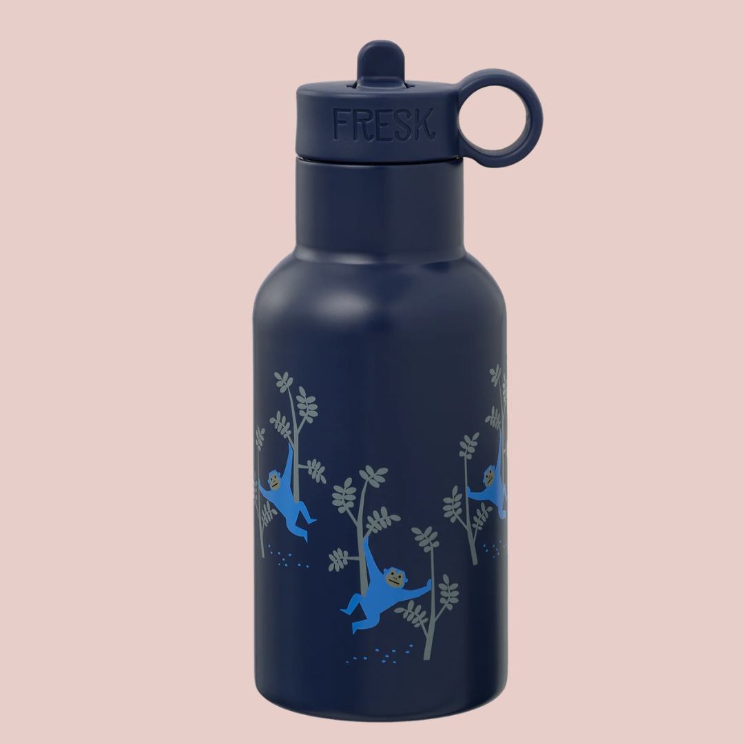 RVS fles voor kinderen jongens aapjes blauw