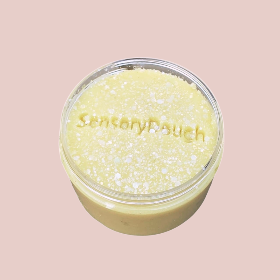 Glitterklei_sensory_dough_Sensoryfun de gele variant