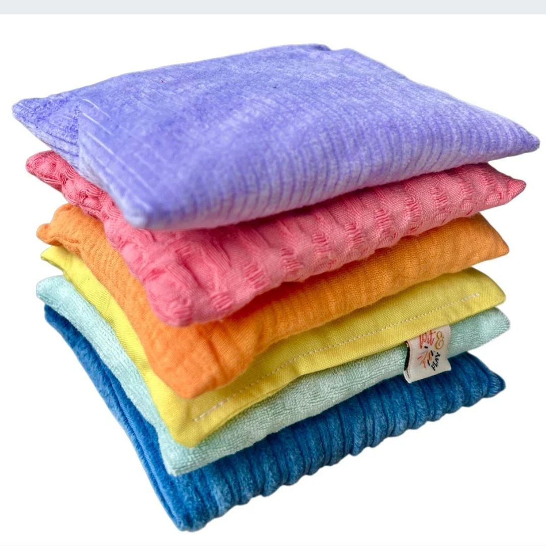 Open einde speelgoed. Pittenzakjes 6 stuks in pastelkleuren. Speelgoed dat nooit verveeld. 