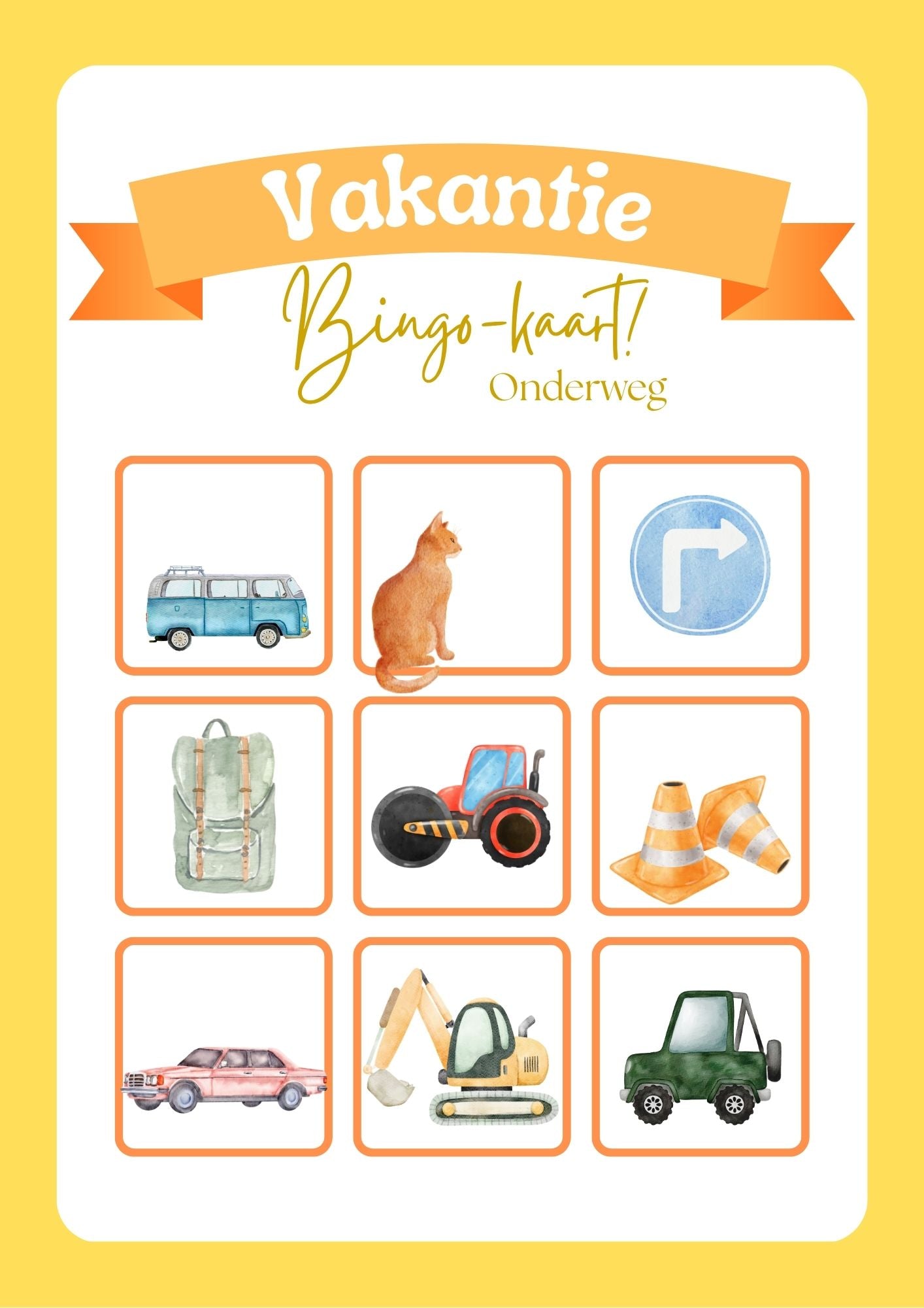 Bingo voor in de auto. Kaarten met autobingo. Printen 