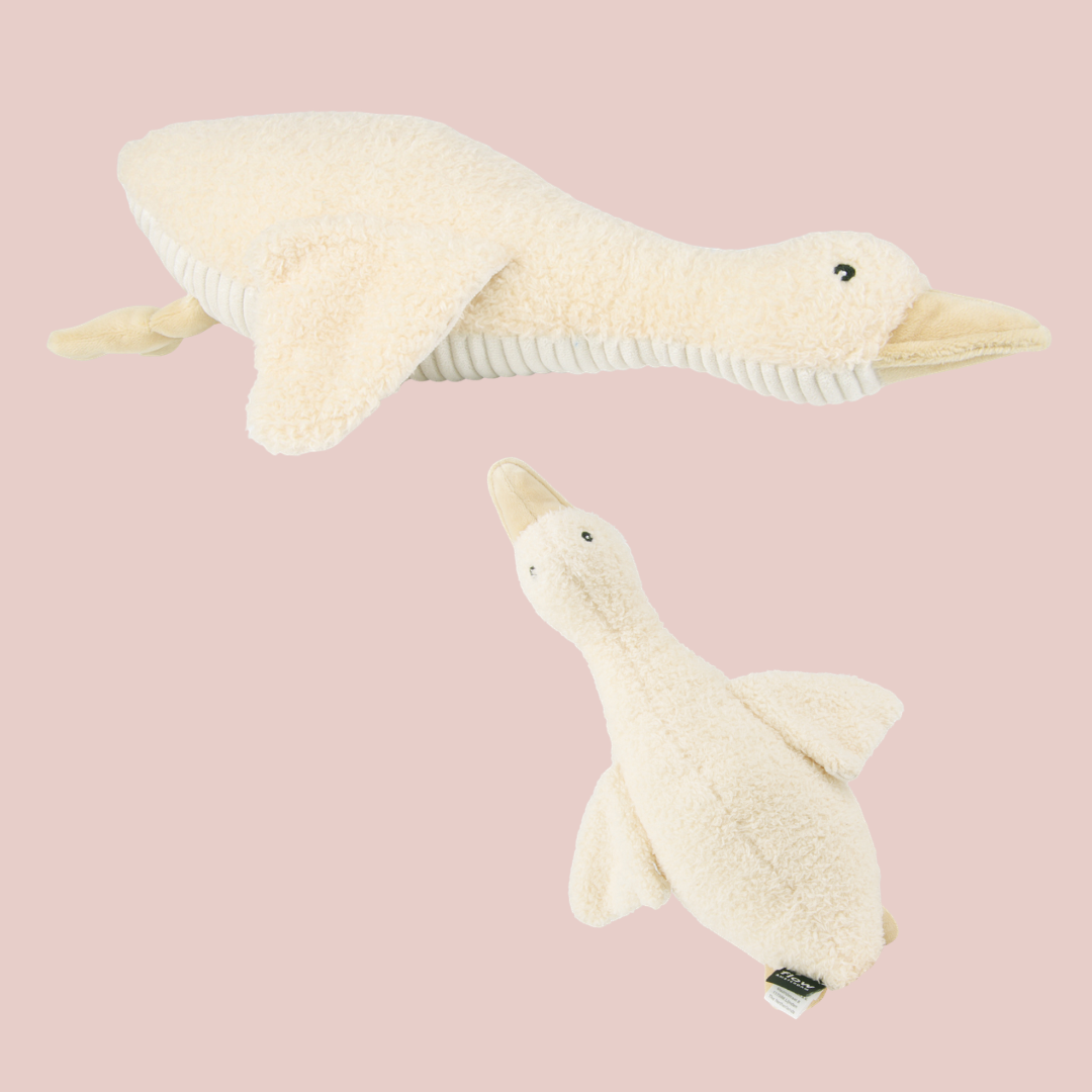 Hartslag nabootsen met een hartslagknuffel. Gans Liva. Witte ruis