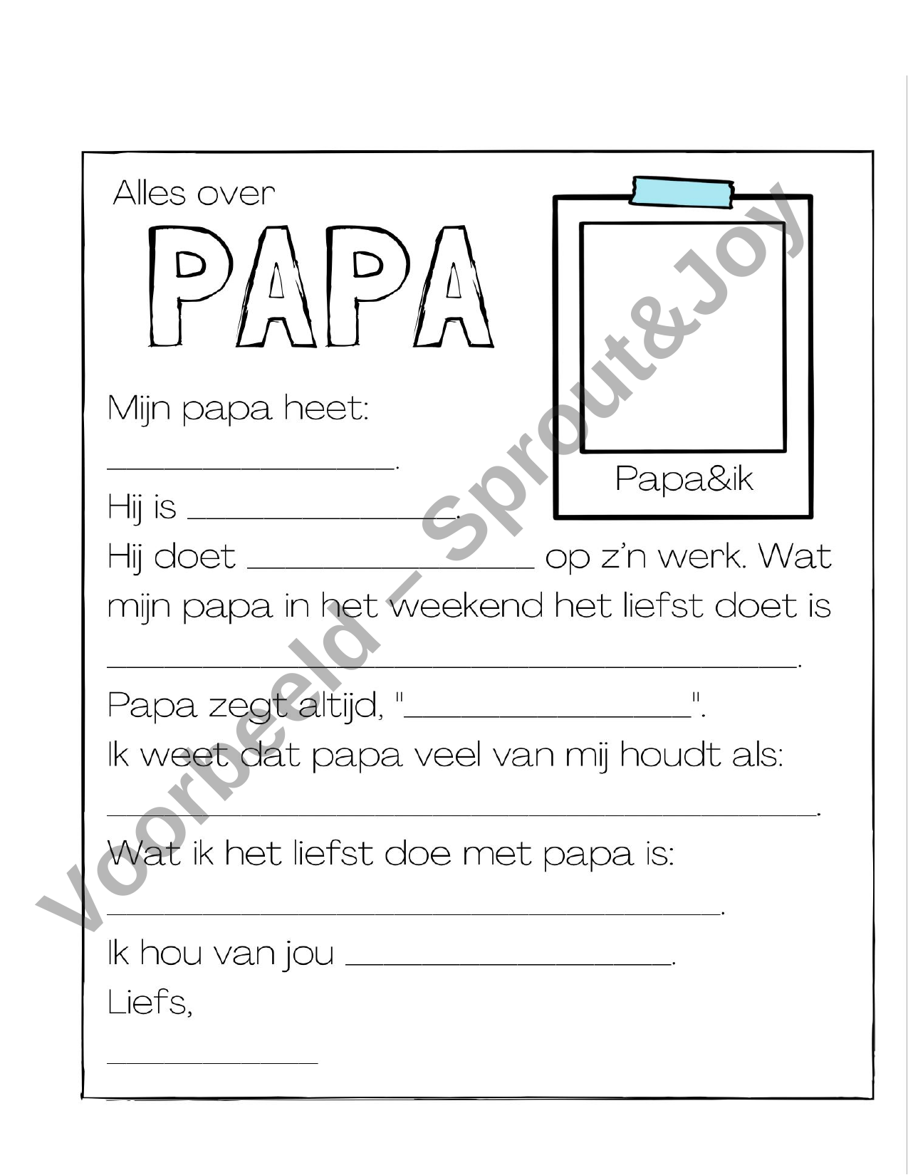 pagina's invullen voor papa vaderdag cadeau