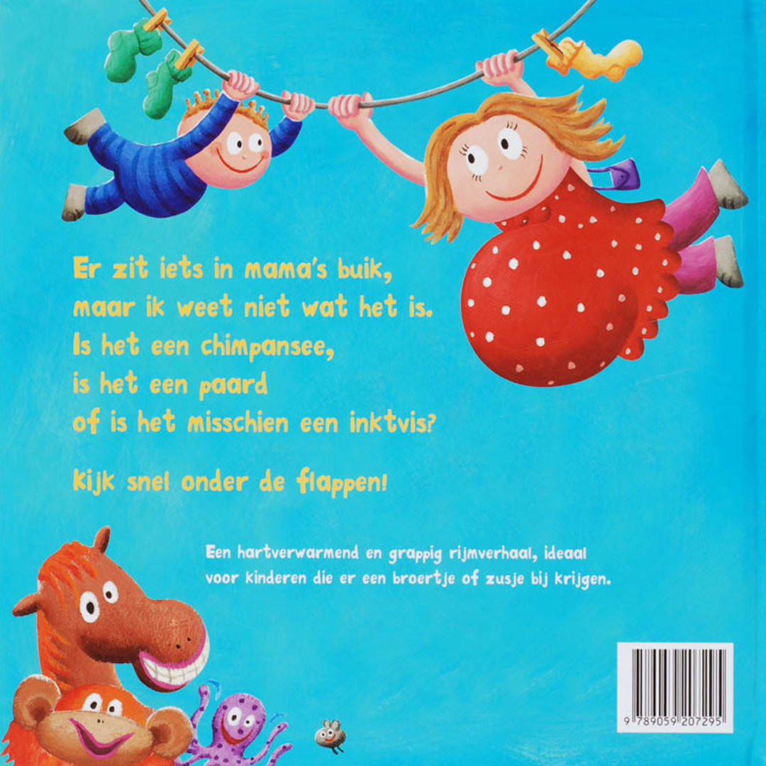 achterkant boek, wat zit er in je buik mama